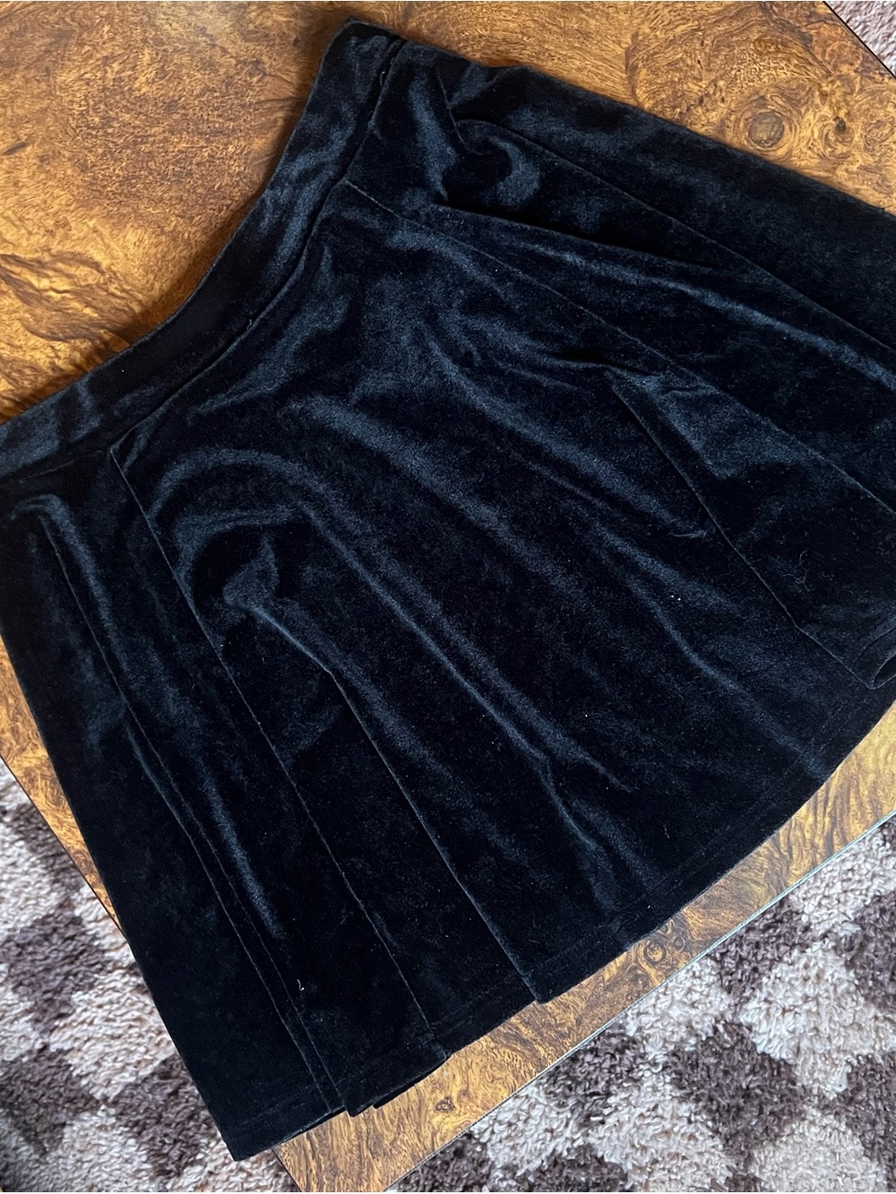 Divided Black Velvet A-Line Skirt